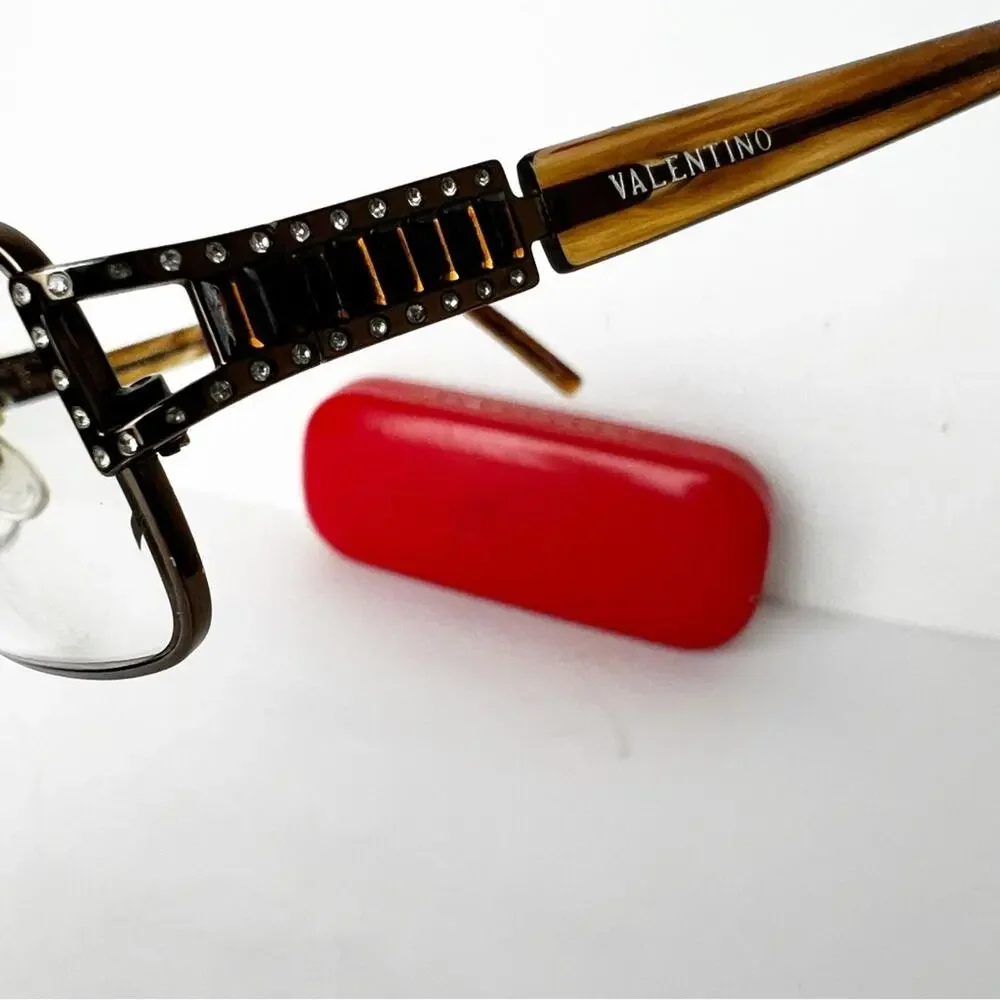 Valentino Frame Glasses Tortoise Diamond Stud Style